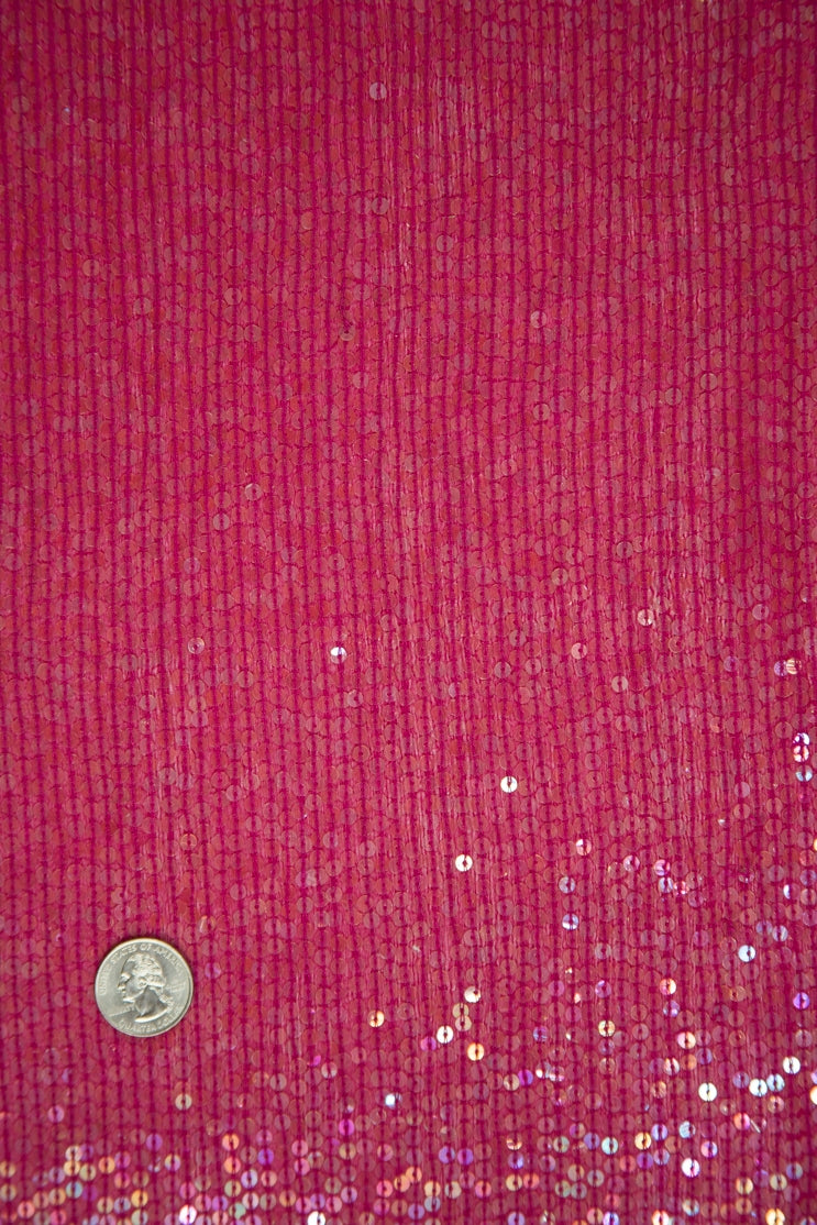Deep Pink Sequins and Beads on Silk Chiffon JEC-132-32 Fabric