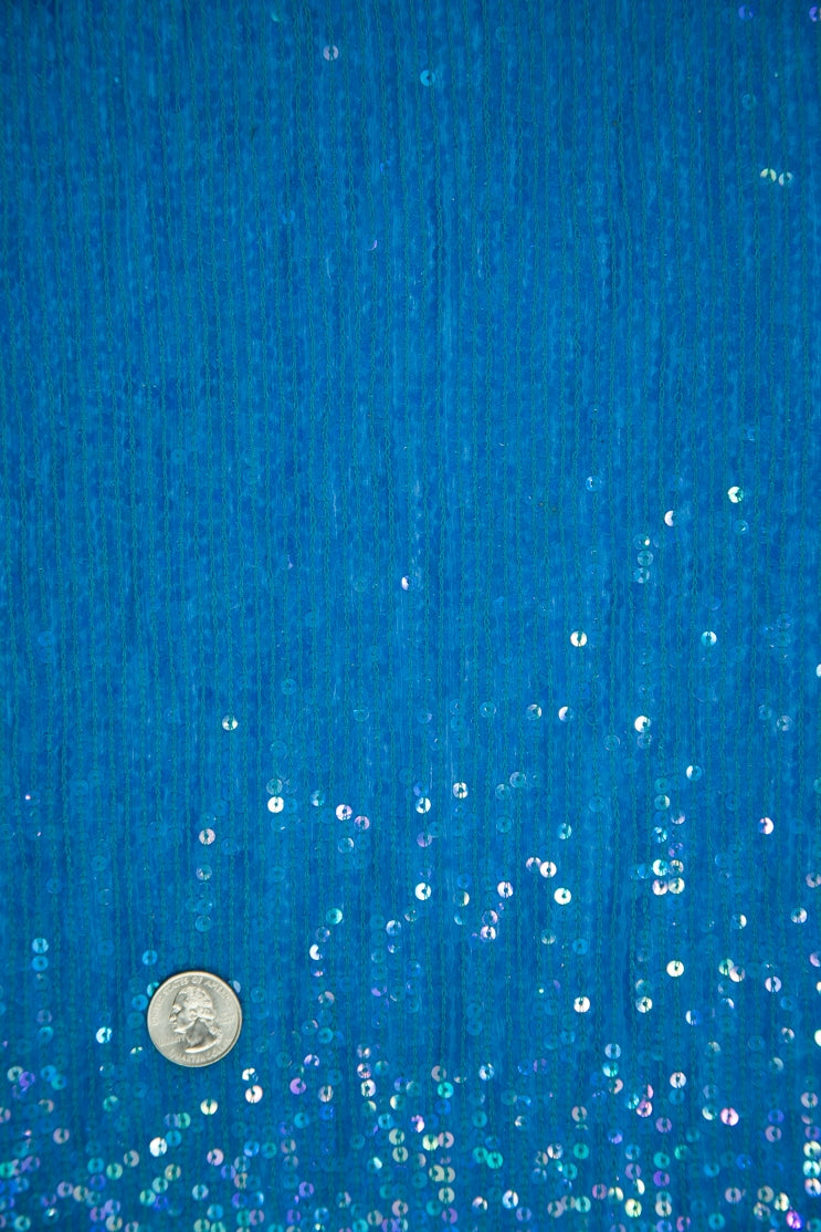 Malibu Blue Sequins and Beads on Silk Chiffon JEC-132-34 Fabric