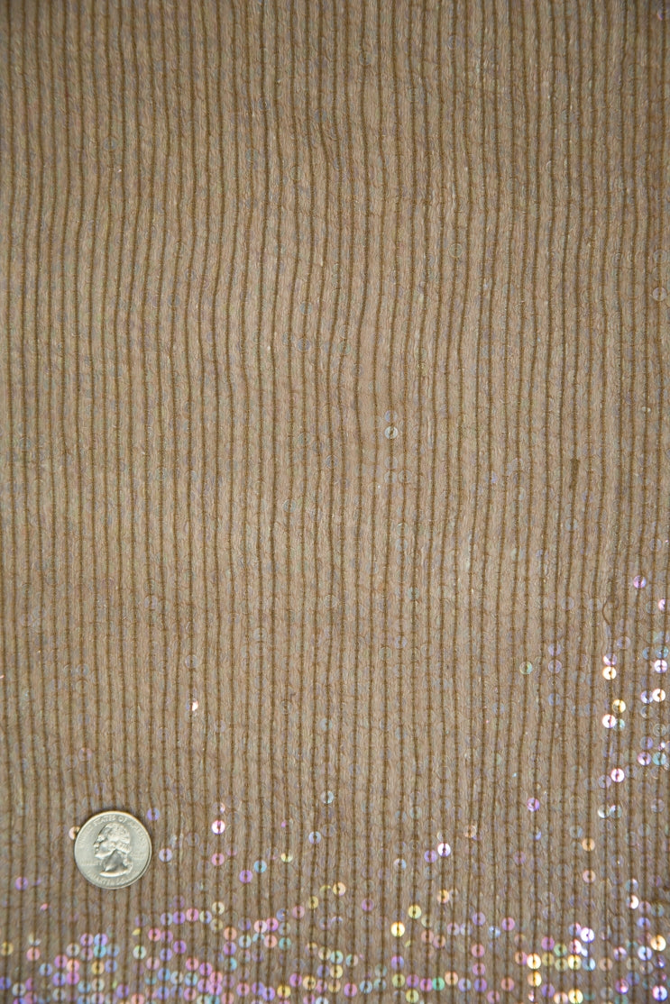 Light Brown Sequins and Beads on Silk Chiffon JEC-132-42 Fabric