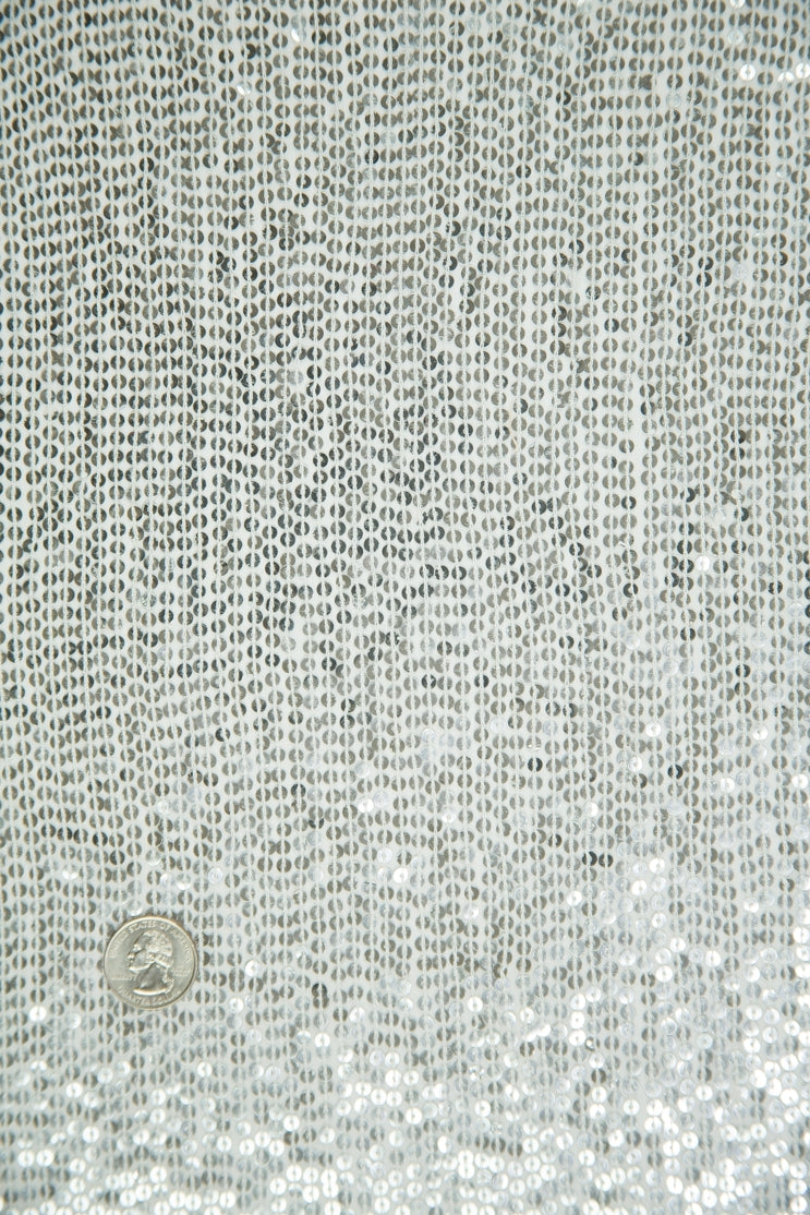 Shiny Silver Sequins and Beads on Silk Chiffon JEC-132-49 Fabric