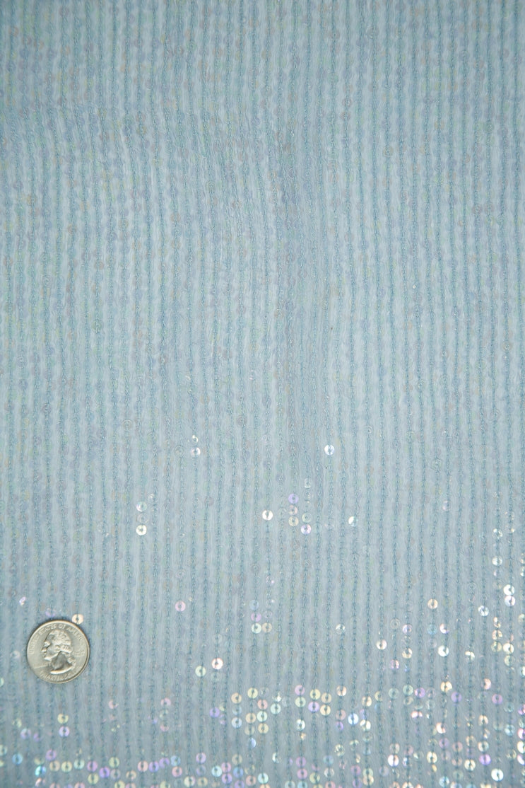 Light Blue Sequins and Beads on Silk Chiffon JEC-132-7 Fabric