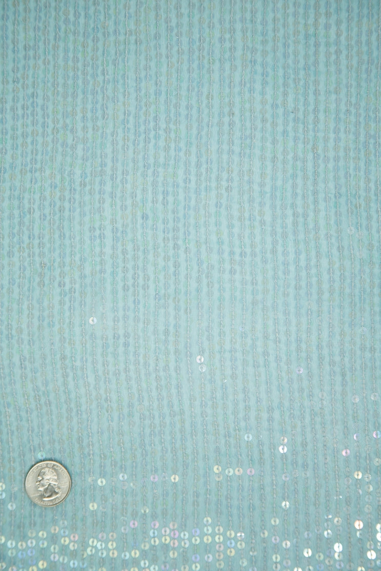 Aqua Sequins and Beads on Silk Chiffon JEC-132-8 Fabric