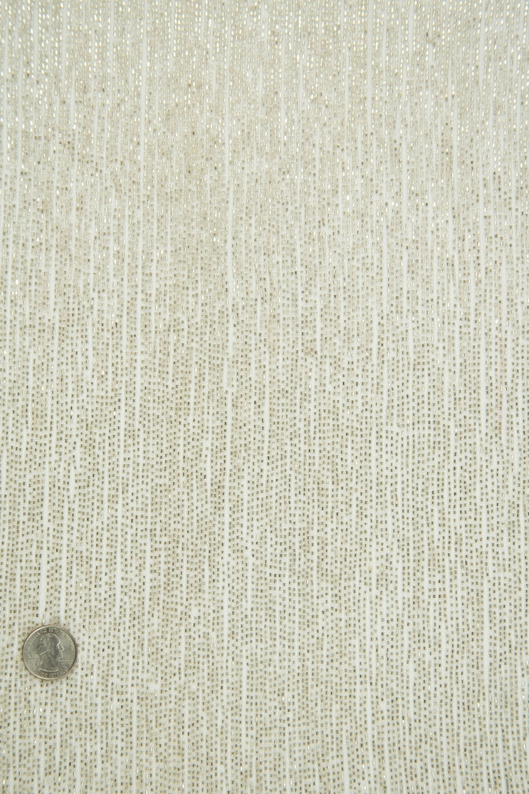 Silver Micro Bugle Beads on Silk Georgette Fabric