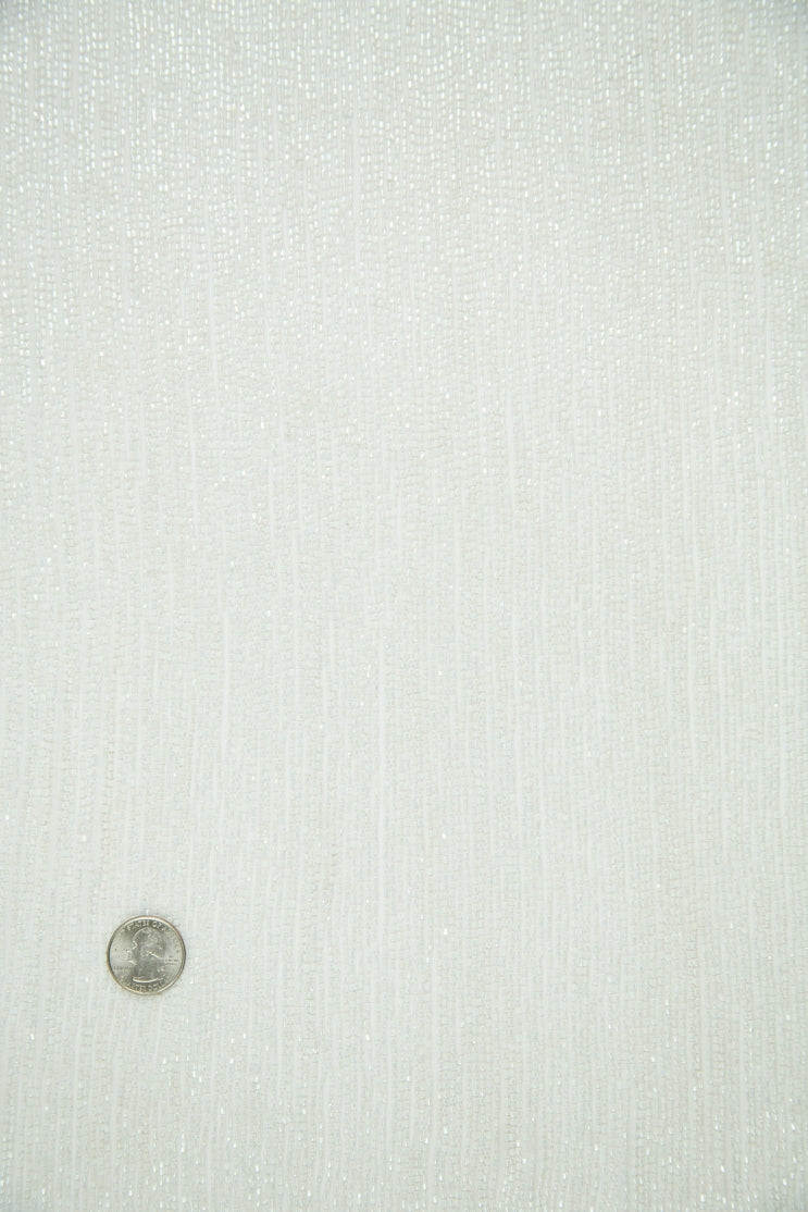 White Micro Bugle Beads on Silk Georgette Fabric