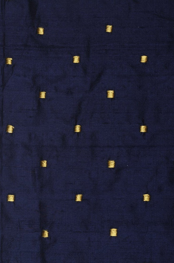 Navy Embroidered Dupioni Silk 220 Fabric