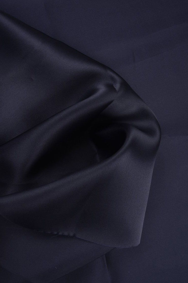 Navy Silk Satin Face Organza Fabric