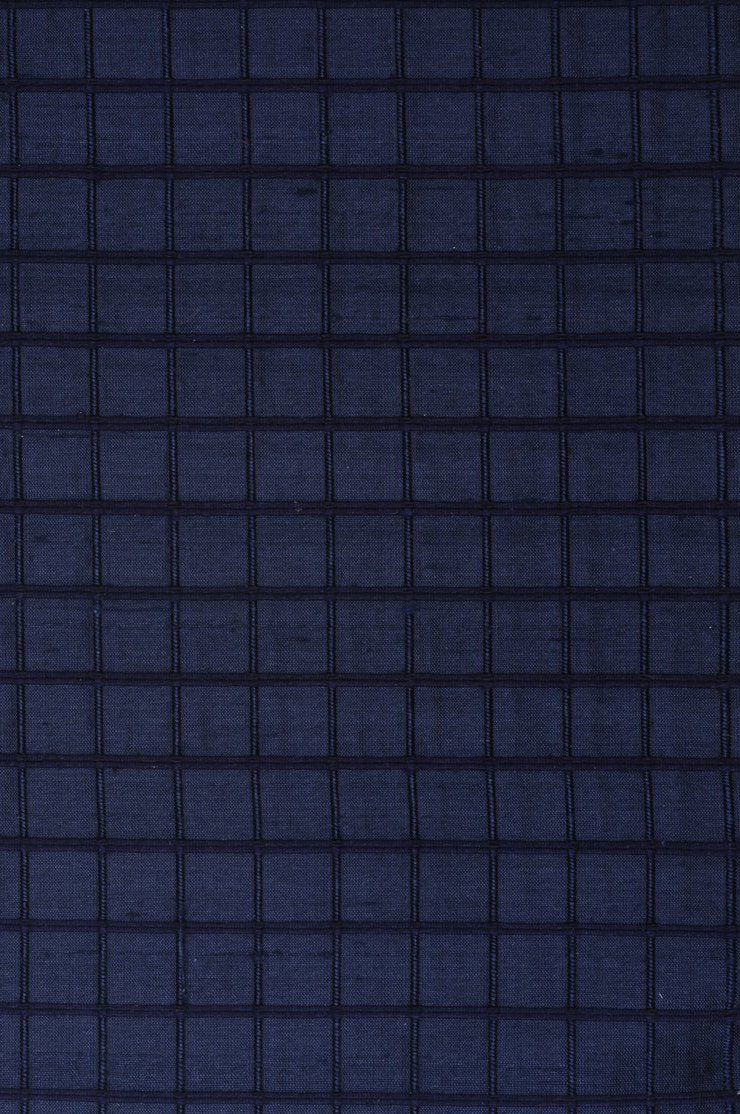 Navy Silk Shantung Windowpane 44 inch Fabric