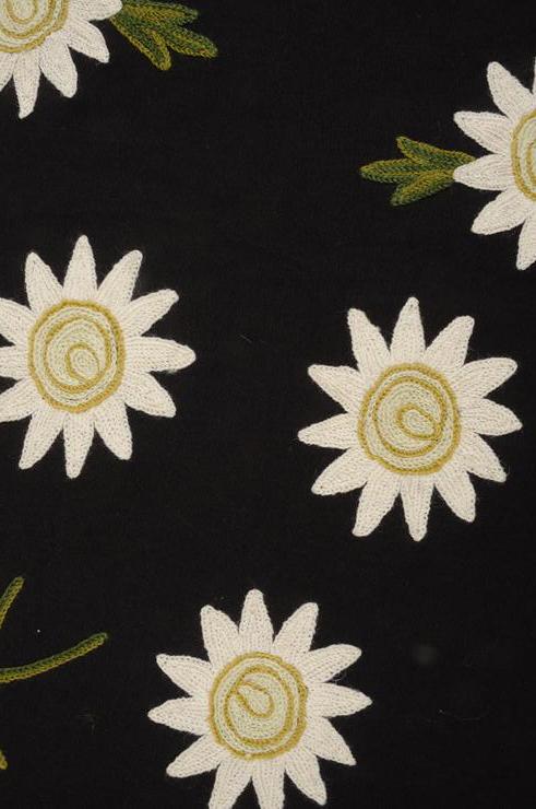 Sunflower on Black Crewel Fabric