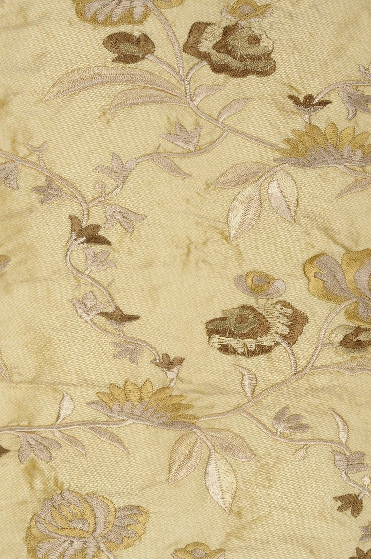 Pale Gold Embroidered Dupioni Silk 215 Fabric