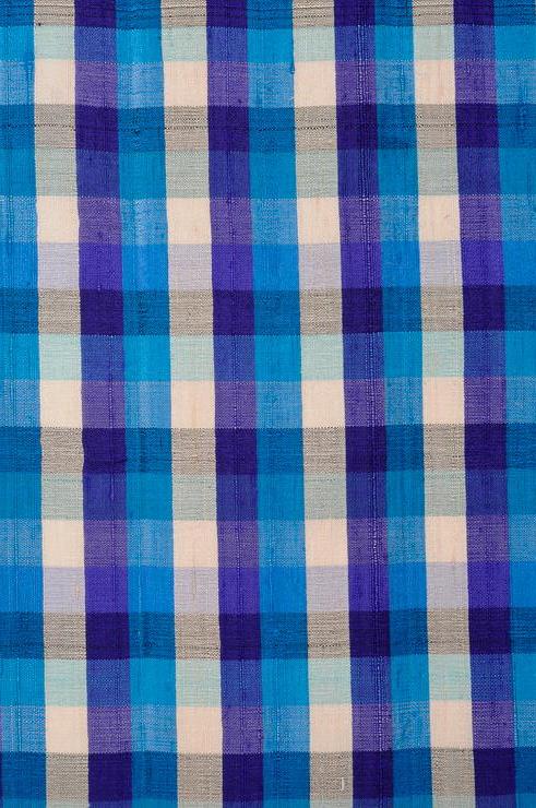 Blue Check Plaid Silk Shantung 84 Fabric