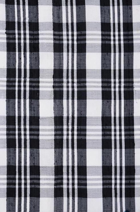 Black White Tartan Plaid Silk Shantung 86 Fabric