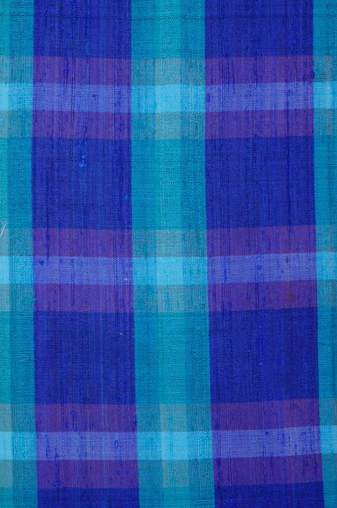Blue Madras Plaid Silk Shantung 100 Fabric