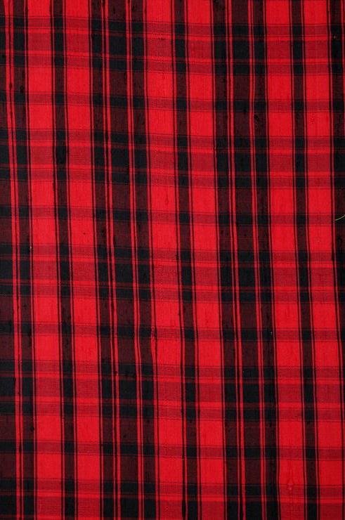 Red/Black Madras Plaid Silk Shantung 102 Fabric