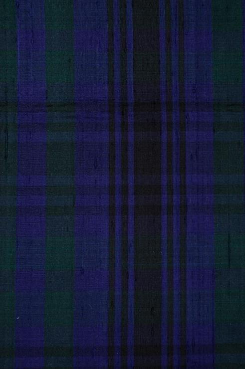 Evergreen Blue Check Plaid Silk Shantung 147 Fabric