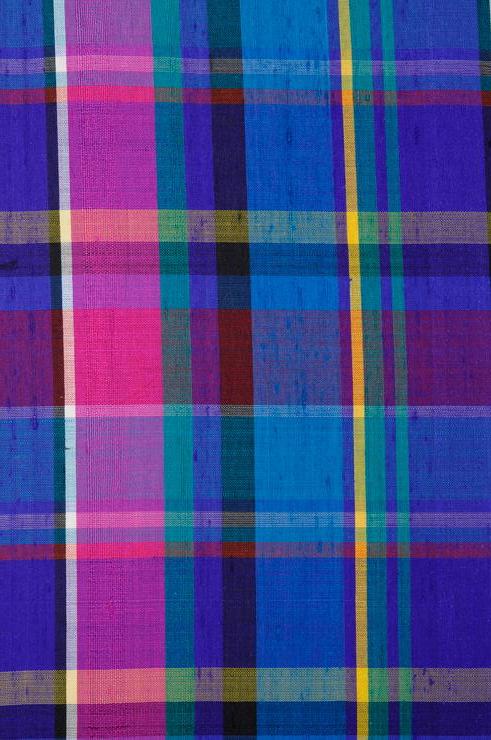 Blue Madras Plaid Silk Shantung 157 Fabric