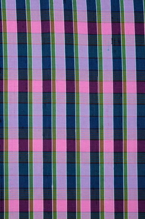 Blue Lavender Check Plaid Silk Shantung 166 Fabric