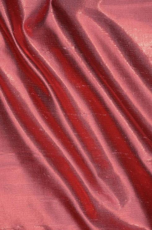 Spiced Coral Pink Metallic Shantung Silk Fabric