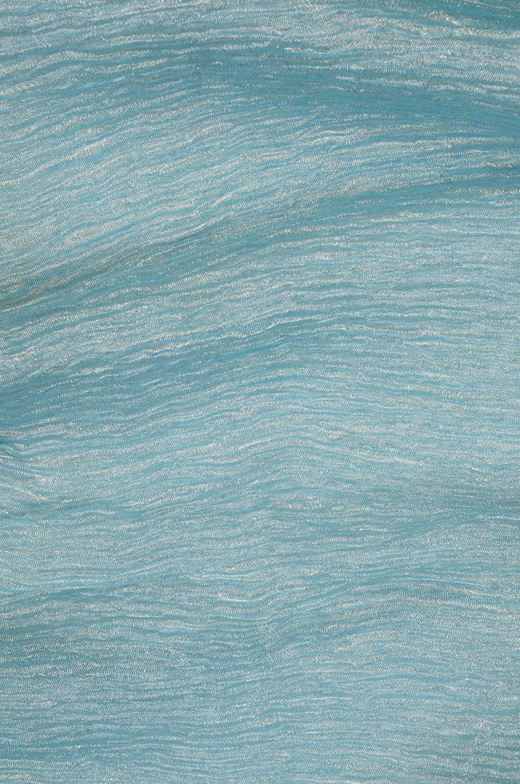 Turquoise Silver Metallic Crushed Organza Fabric