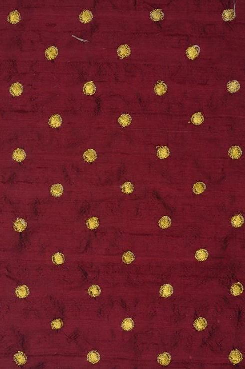 Wine Embroidered Dupioni Silk 201 Fabric