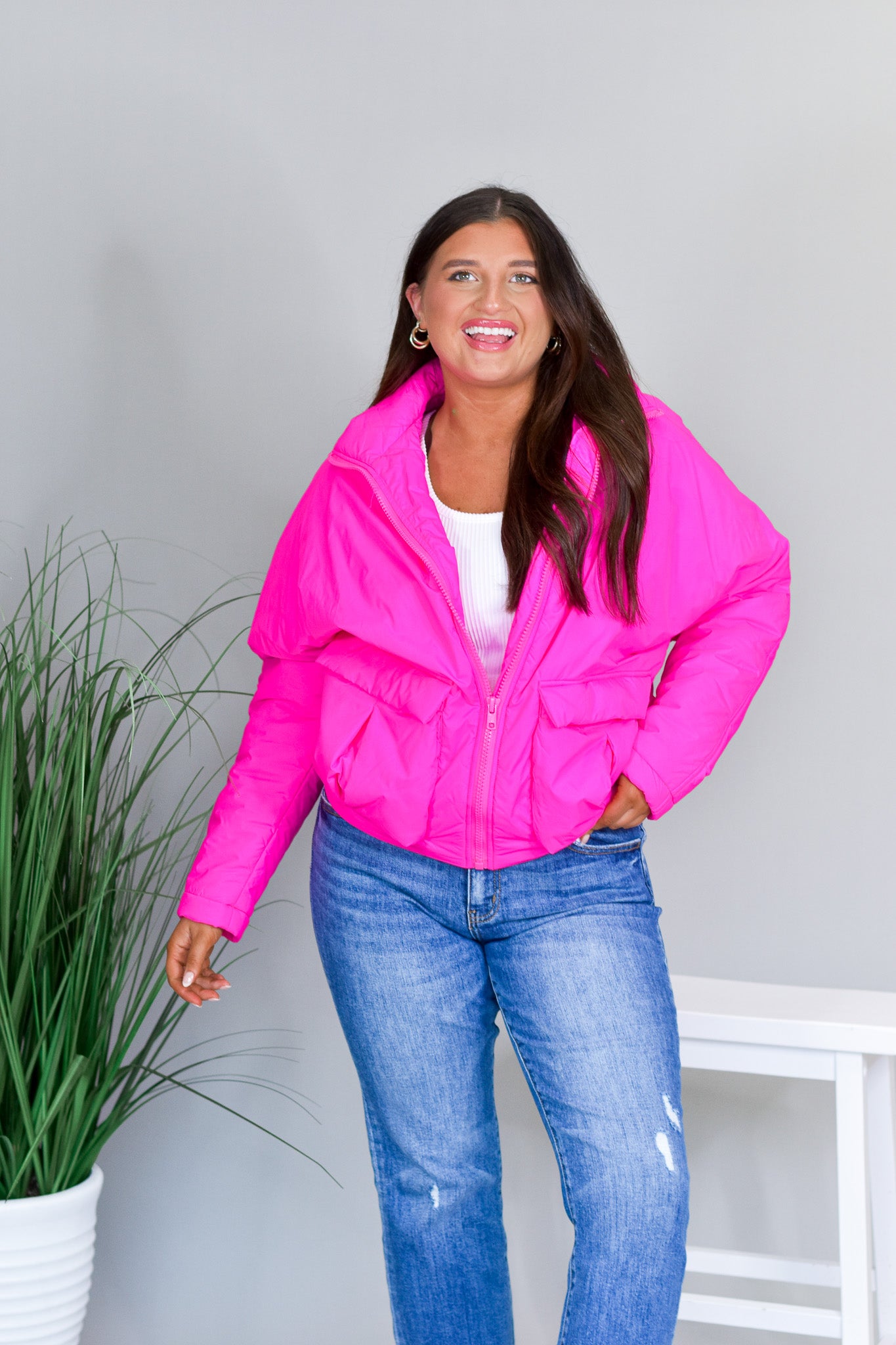 Neon Orange Solid Drawstring Puffer Jacket – Aquarius Brand