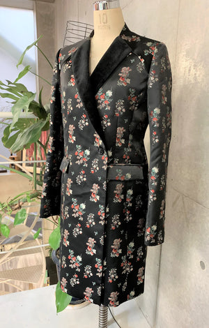 Velvet Collar Jacket in Black and Red Satin - Eveove