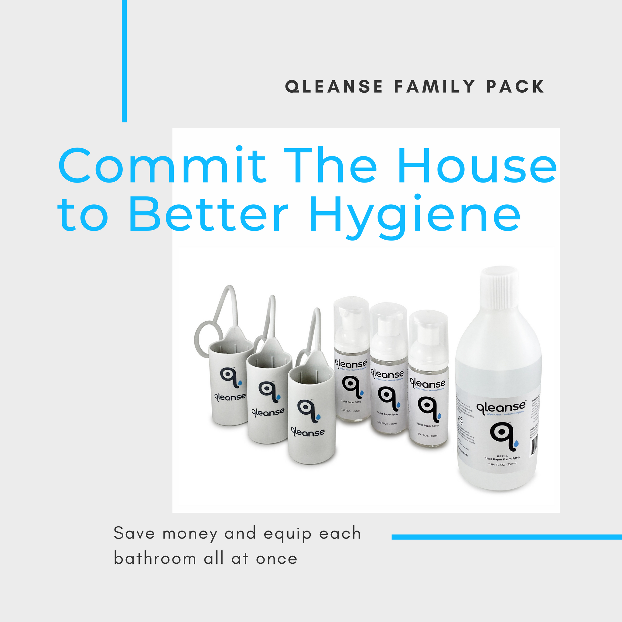 Qleanse Family Pack Toilet Paper Foam Spray and Caddy