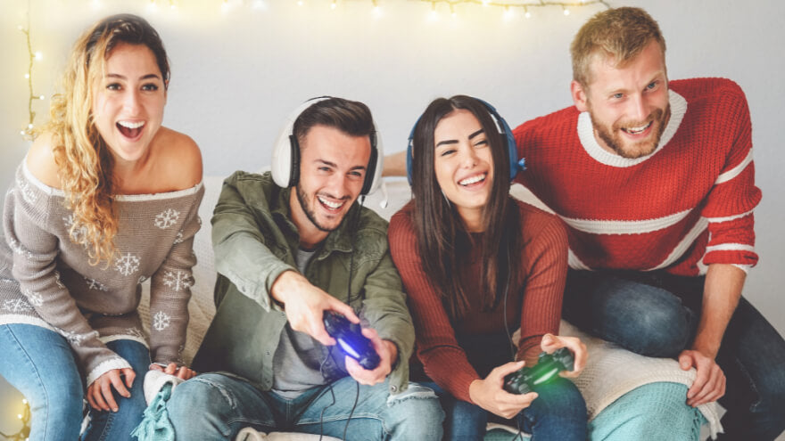 A group of friends doing a game match on a home console
