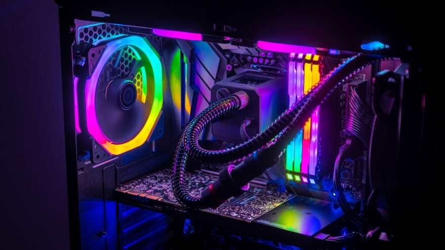 A beautiful cooling system with LEDs for a desktop PC tower