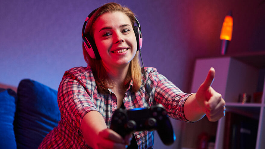 A gamer girl who likes playing on her console