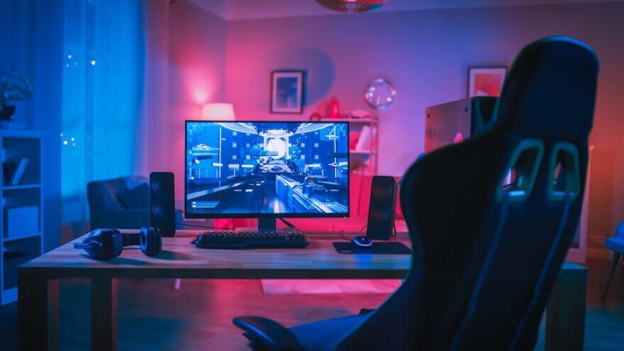 A minimalist gamer setup with colorful lights