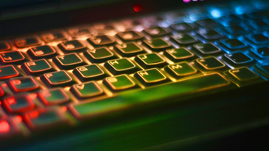 A gaming keyboard with rainbow colors