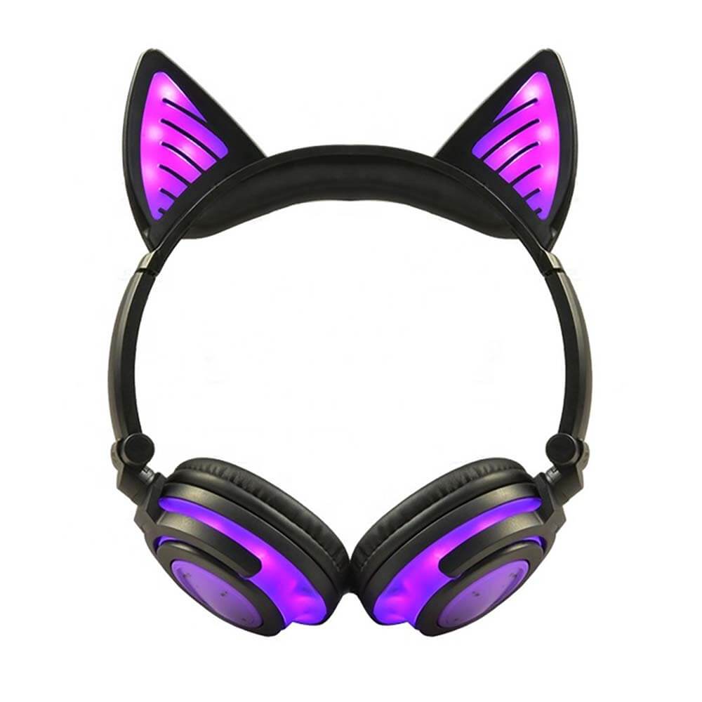 klient forhandler Unødvendig Bluetooth Hairy Cat Ear Headphones Mic Glowing LED - Dubsnatch