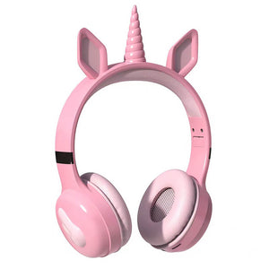 Pink Cute Unicorn Headphones Wireless RGB Kids