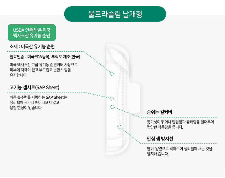 유기농 본 생리대 BON Organic Sanitary Pad Ultra Thin