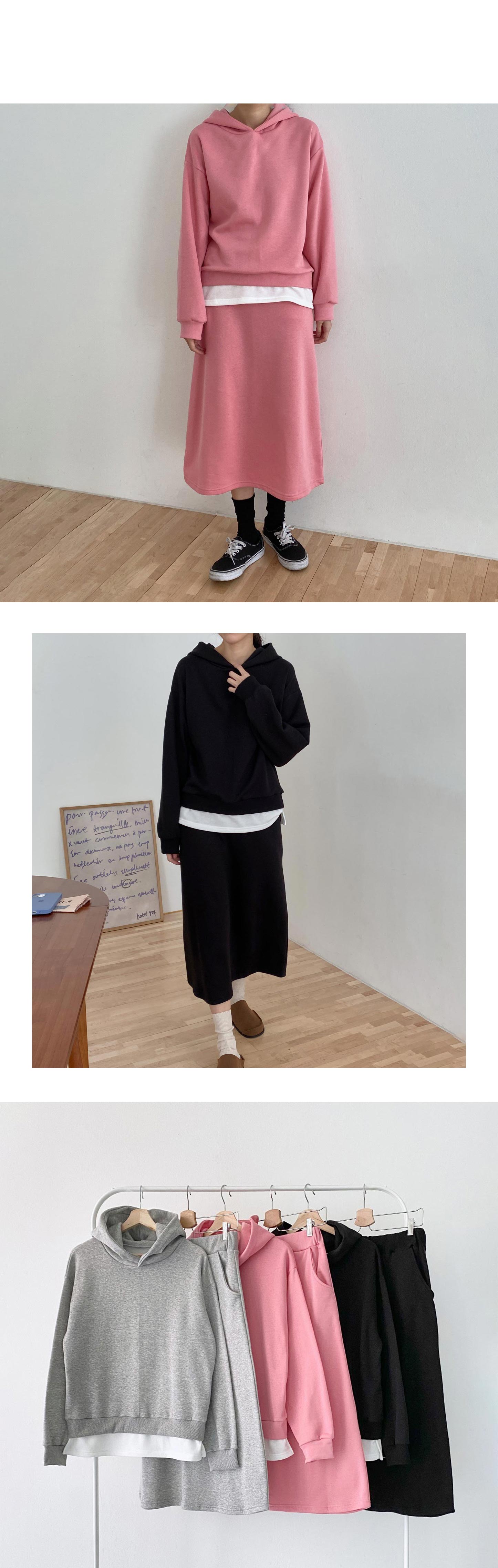 이미 코디 완성 기모 후드 스커트 세트 Hoodie Fleece Skirt Set