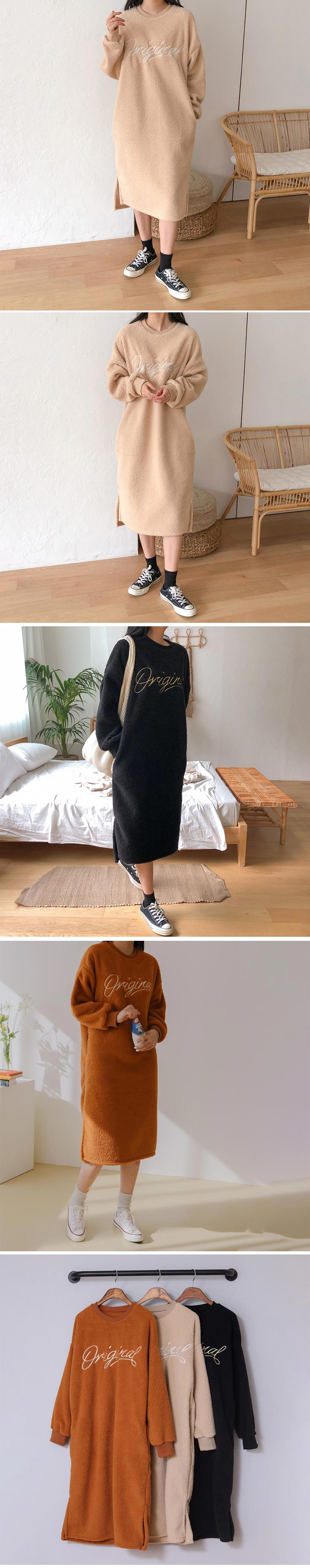 몽글몽글 귀여워<br>오리지널 양털 원피스<br>Lettering Fleece dress