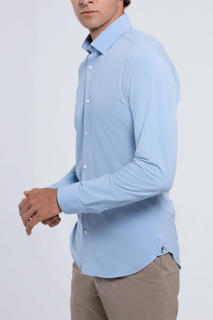 Men's Long Sleeve Light Blue With Small Dot Pattern Button Up
