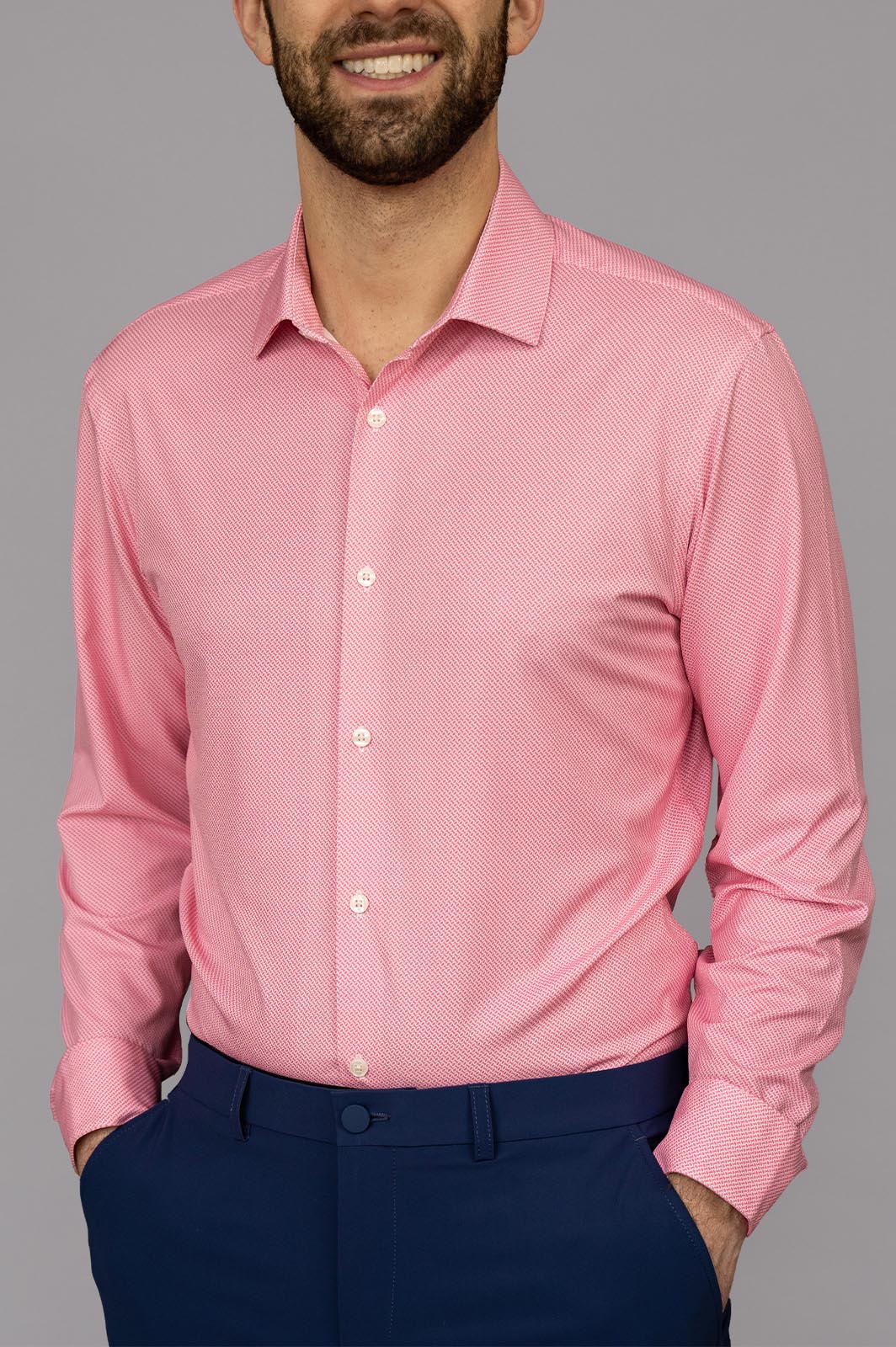 Sustainable Men's White and Pink Long Sleeve Dress Shirt - State of ...