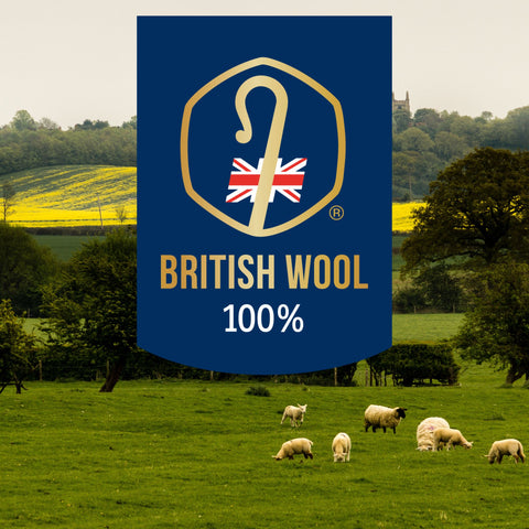 British countryside with British Wool crook mark