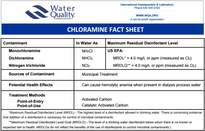 Water Quality Association Chloramine Fact Sheet