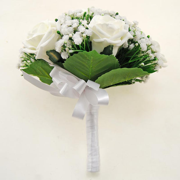 Bridesmaids Artificial Gypsophila & Ivory Foam Rose Wedding Bouquet ...