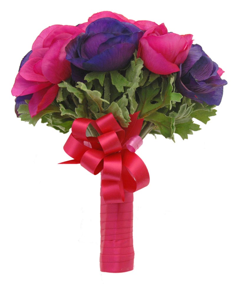 Bridesmaids Cerise Pink And Purple Silk Anemone Wedding Posy