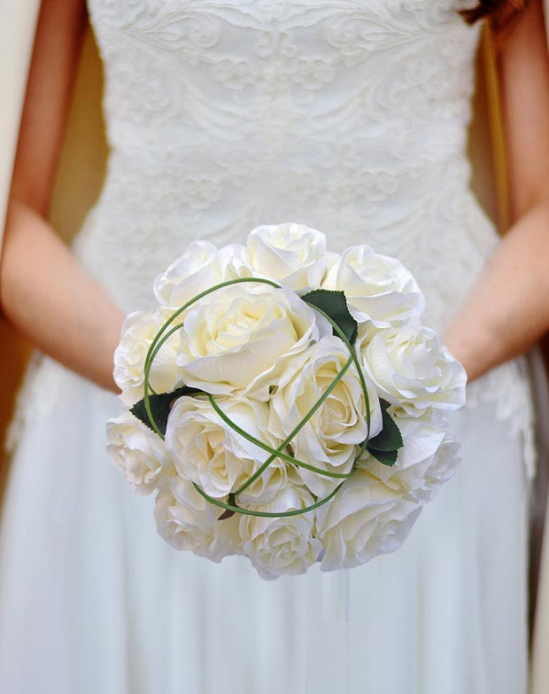 Brides Long Stem Ivory Silk Adore Rose Wedding Bouquet – Sarah'S Flowers