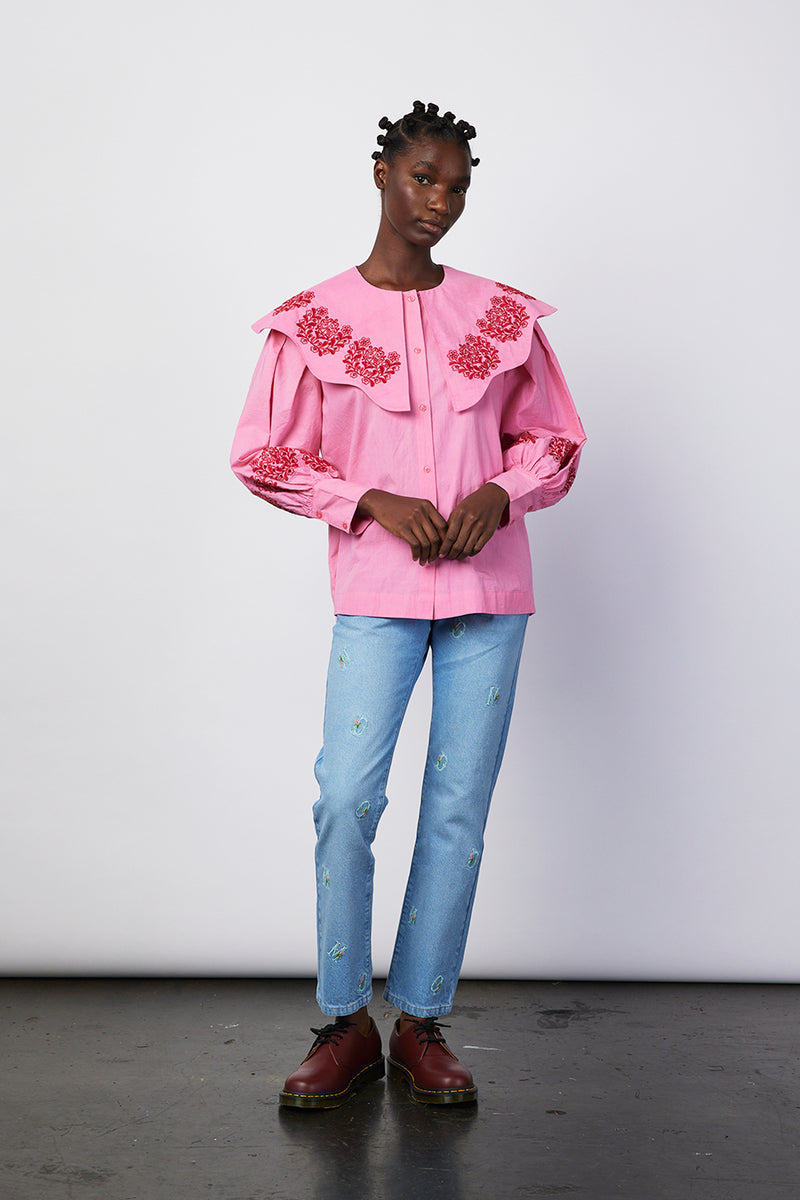 romeo organic cotton broderie blouse - pink