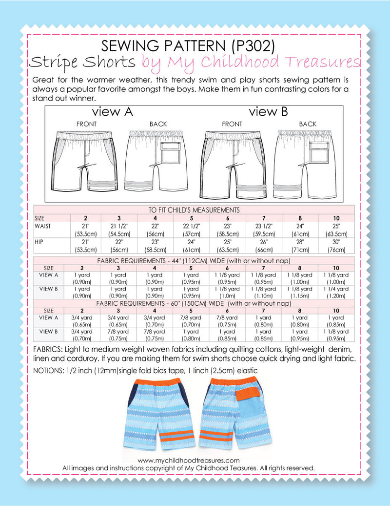 Boys Stripe Shorts Sewing Pattern – TREASURIE