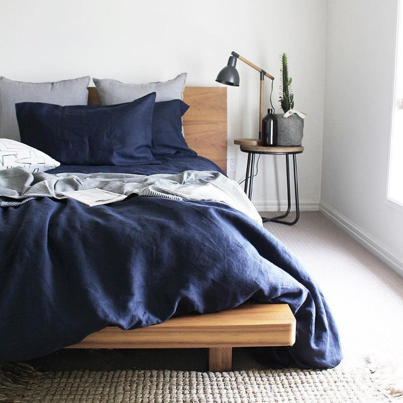 Navy Linen Duvet Cover