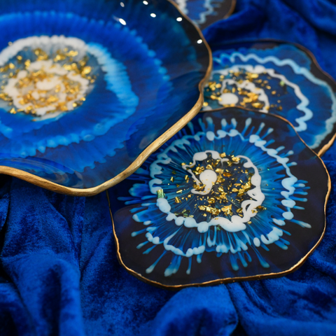 Epoxy resin coasters with floral imagery
