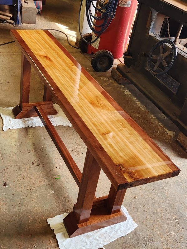 A wooden epoxy resin bench.