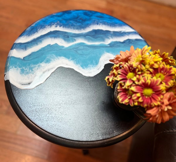 An ocean wave epoxy coffee table.