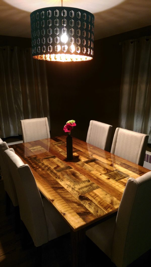 An epoxy wooden dinner table
